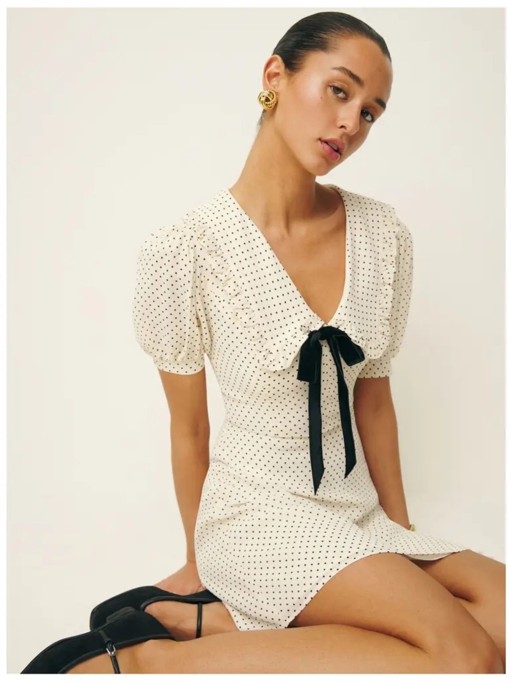 Bohme Polka Dot Mini Dress with Black Bow